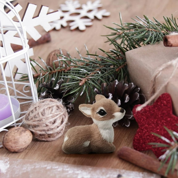 Mini Simulation Sika Deer Decoration, Lying Deer Model Figurine, Holiday Tabletop, Desk, Shelf, Home and Office Christmas Decoration, Birthday, Gift for Family and Childs