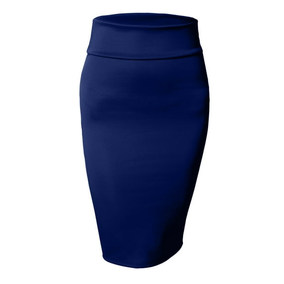 J. METHOD Women's Midi Skirt Stretch Knit Bodycon Slim Fit Office Elastic Waist Pencil Solid Skirts Made in USA NEWSK10 Navy 2XL
