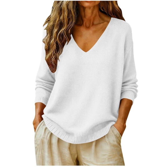 Horkkom V Neck Sweaters for Women Solid Color Work Pullover Knit Sweater Loose Casual Trendy Tops XL