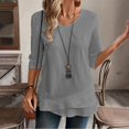 thumbnail image 5 of Juniors T-Shirts Linen Shirts Solid Color 3/4 Sleeve Tops Summer Casual Loose Round Neck Work Blouses Ladies Basic Tunic Tops T Shirts for Women, 5 of 6