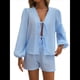 thumbnail image 3 of Conjunto de 2 Piezas para Mujer, Camiseta de Larga con Lazo Delantero, Pantalón Corto y Pijama Deportivo Informal. Azul L, 3 of 10