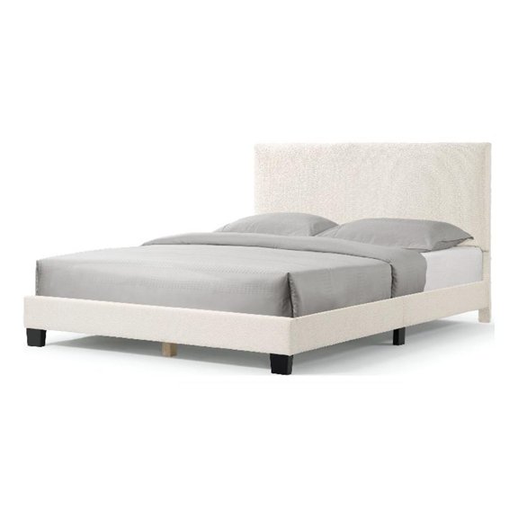 Bowery Hill Boucle Fabric White Queen Bed Modern Mattress Ready 83.66" Assembled