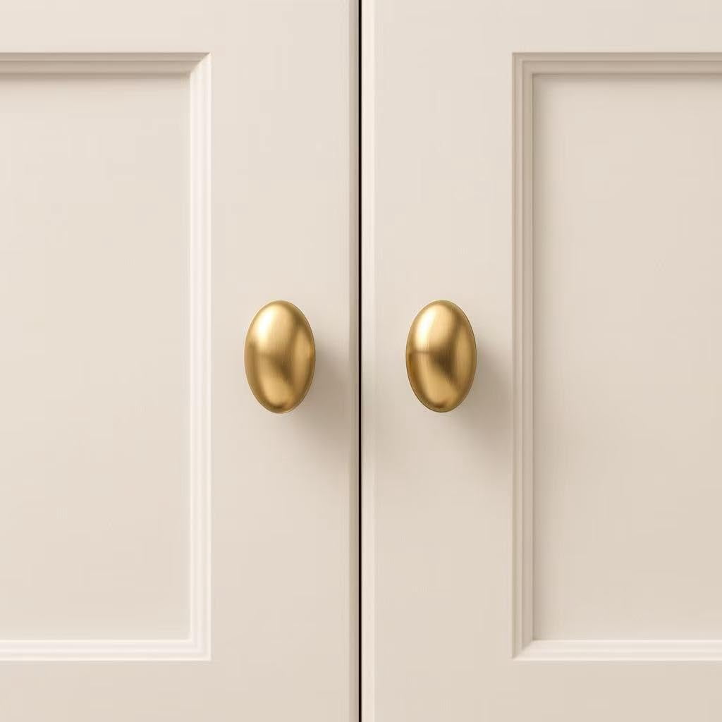 ABCISI 10 Pack Oval Cabinet Knobs, Furniture Cupboard Pulls, Modern Single Hole Hardware for Kitchen Cabinet, Dresser, Wardrobe Drawer, Champagne Bronze