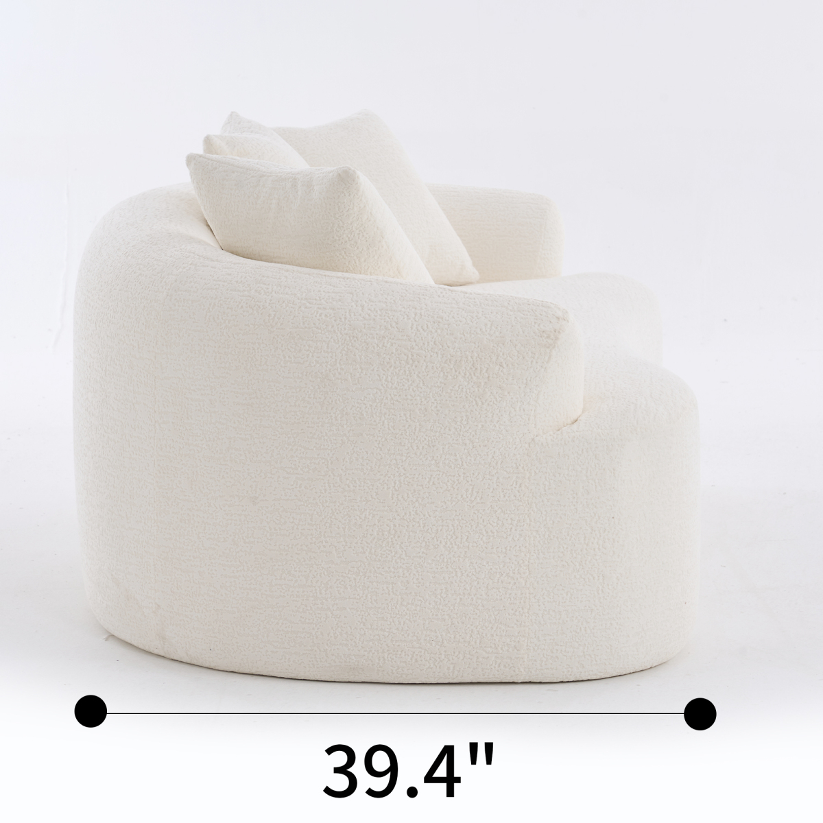 Curved Loveseat - 30D Chenille Sofa with Full Compression Sponge, 65"L 300 lbs Capacity, 3 Pillows No Assembly for Small Spaces & Apartments,Off-White
