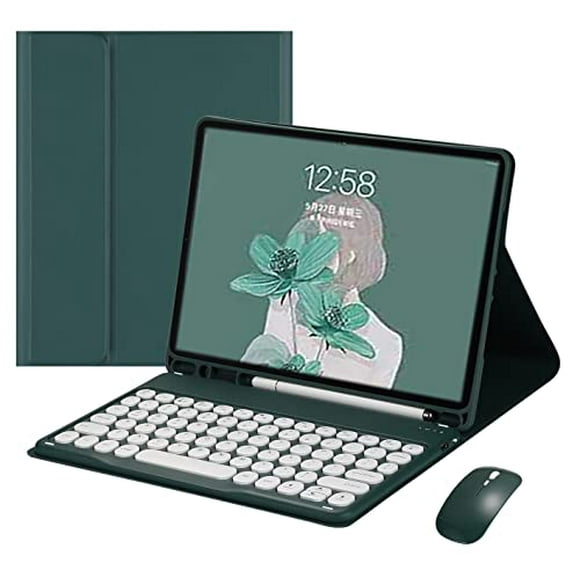 Keyboard Mouse for Samsung Galaxy Tab S8 Ultra 14.6" 2022 Keyboard Case Cute Round Key Color Keyboard Wireless Detachable BT Keyboard Cover (DarkGreen)