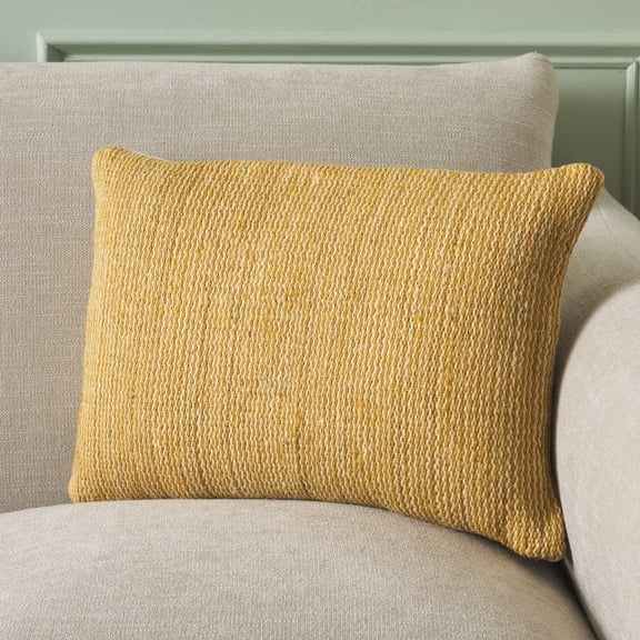 Safavieh Deni 14" x 20" Contemporary Jute Decorative Pillows, Mustard/Ivory