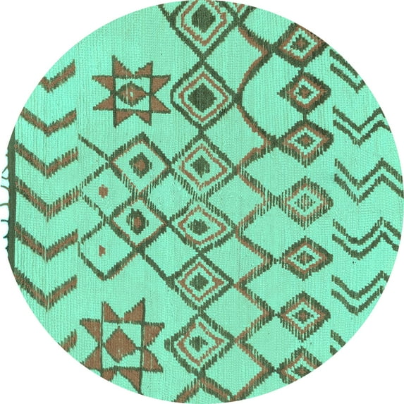 Ahgly Company Machine Washable Indoor Round Solid Turquoise Blue Modern Area Rugs, 4' Round
