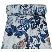 Kantha Quilt Indian Block Print Quilt Cotton Kantha Throw Kantha Blanket Handmade Quilt King Size Kantha Bedspread Double Owl Print