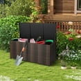 thumbnail image 4 of Coffre de Terrasse en Rotin d'Extérieur, Coffre de Rangement de Patio en Osier PE de 96 Gallons avec Roues et Doublure - Rangement Multifonction pour Coussins de Meubles de Patio, Outils de Jardin et Accessoires de Piscine, 4 of 4