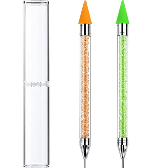 2 Pieces Rhinestone Picker Dotting Pen, Dual-ended Rhinestone Gems Crystals Studs Picker Wax Pencil Pen Crystal Beads Handle Manicure Nail Art DIY Decoration Tool