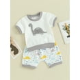 thumbnail image 3 of FEORJGP Toddler Baby Boy Summer Outfits 0-3Y Infant Short Sleeve T-Shirt Dinosaur Embroidery Shirt Crew Neck Tops + Pocket Shorts Set Newborn Loose Casual Clothes, 3 of 9