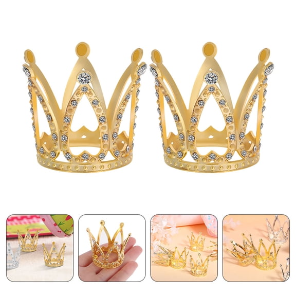 LEORX 2Pcs Tiny Crown Cake Topper Golden Alloy for Cake Decorations at Cosplay Parties