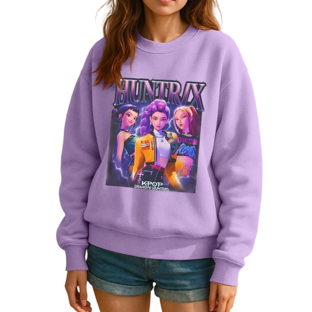 Pop cazadora para niña Printed Anime Print Long-Sleeved Sweatshirt (Light Purple)