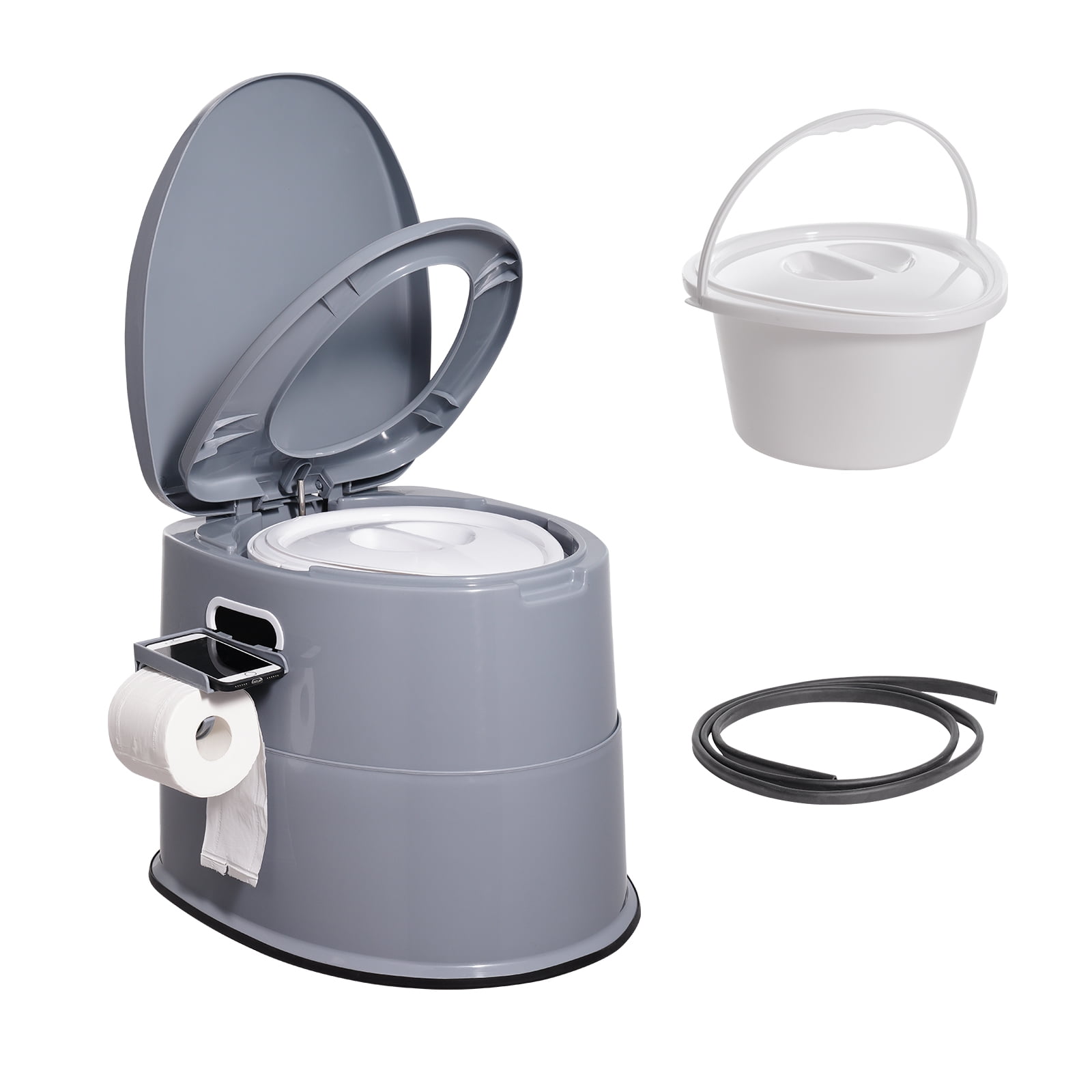 KFFKFF Mobile Commode, 1.3 Gal Split Inner Bucket & Paper Holder, Dual Cover, Ideal for Outdoor Use, Road Trips, Camping, for Both Adults & Children