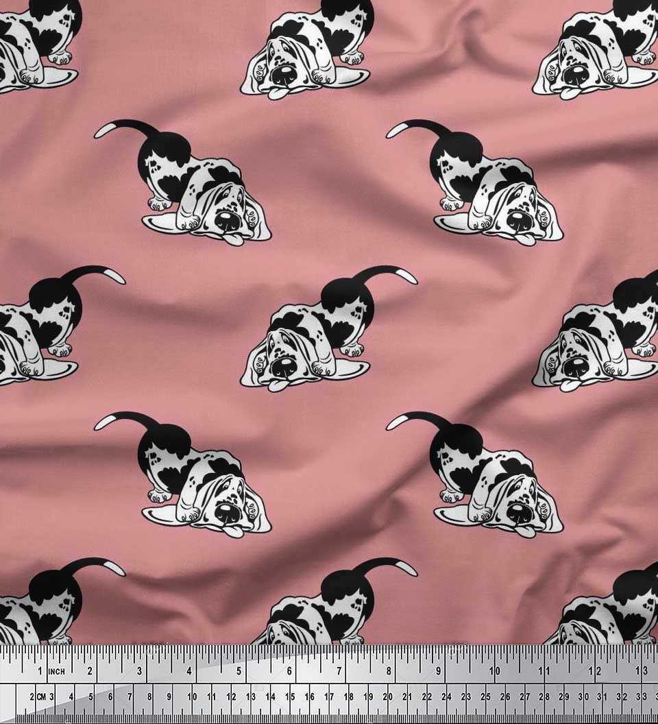 Picture of Soimoi Satin Silk Fabric Basset Hound Dog Print Fabric by The Yard 42 ...