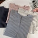 thumbnail image 3 of Qarigey Camisa a rayas Mujer Blusa de verano Cuello Suelta Top casual Prendas para la parte del cuerpo Azul oscuro METRO, 3 of 8