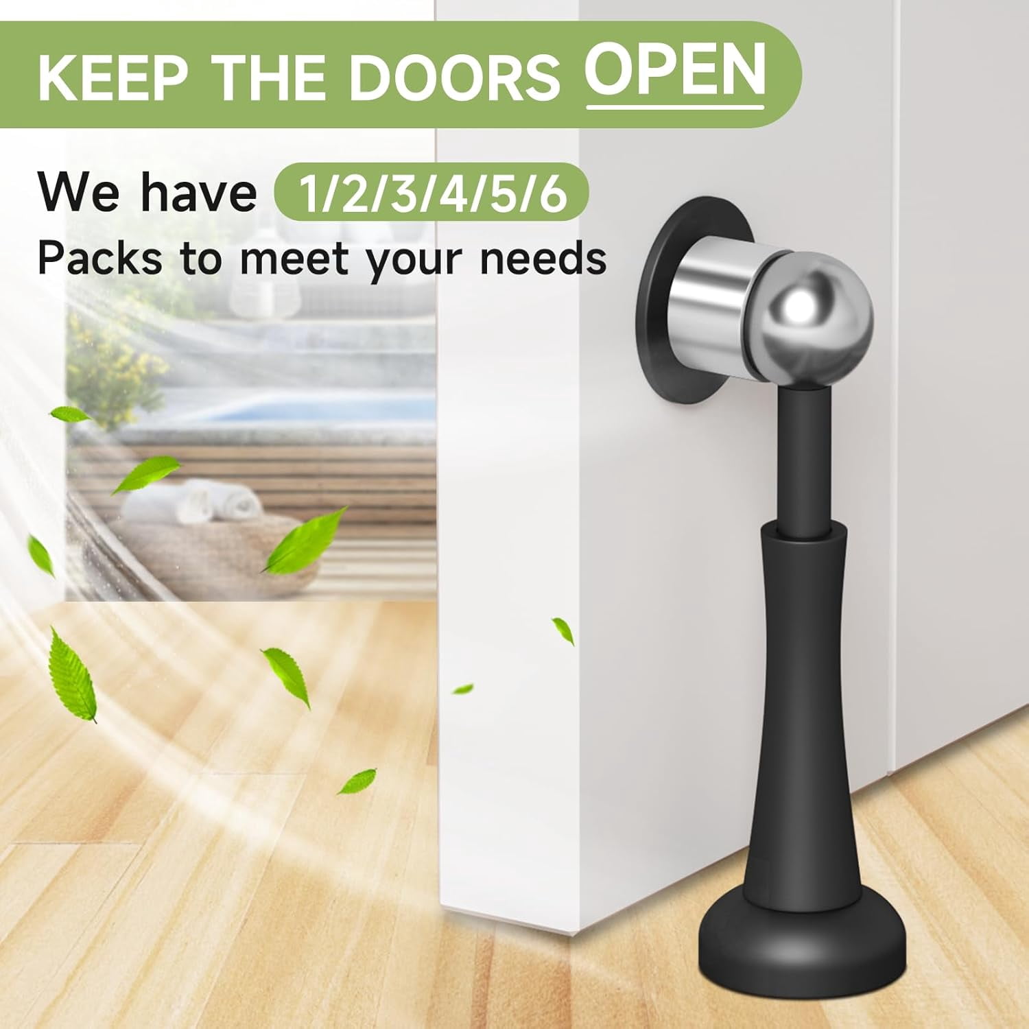 JJEAN-5PCS Magnetic Door Stop, 3.94Inch Spring Door Stoppers for Wall, Magnetic Door Catch with Adhesive Stick & Screws, Door Holder to Keep Door Open,Black