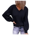 thumbnail image 1 of Gibobby Suéter de Cuello en V para Mujer, Sueteres Canalé Sweater Dama Diseño de Moda Abrigo Ligero Invierno Blusa Manga Larga Multilooks Elegante o Casual(Negro,M), 1 of 5