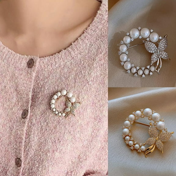 Xinyolin Delicate Small Brooch Pin with Faux Pearls - Rhinestones Butterflies Brooch Accessories