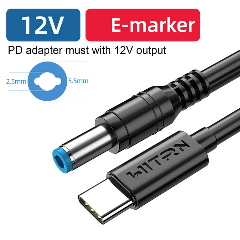 12V USB Type C Power Cable with 5.5 x 2.5mm Male Output
