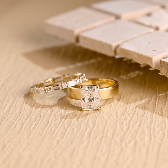 Mahablijewels Radiant Cut Cubic Zirconia 14K Yellow Gold Plated Wedding Set Ring For His & Her