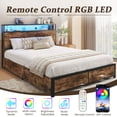 thumbnail image 7 of Fluest Queen Bed Frame with 2-Tier Storage Headboard, USB Port and LED Light, 4 Storage Drawers, Brown, 7 of 7