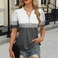thumbnail image 2 of YUGYXL Summer Henley Shirts for Women Patchwork Short Sleeve Tunics Blouses V Neck Puff Sleeve Tops Black XL, 2 of 6