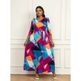 thumbnail image 3 of HVEOO Summer Casual Dress for Women - 3/4 Sleeve V Neck Printing Maxi Dresses for Women, 3 of 9