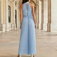 thumbnail image 5 of Riforla Women Casual Solid Neck Hanging Sleeveless Pleated Jumpsuit Backless Button Belt Rompers Women's Jumpsuit Light Blue XXL, 5 of 6