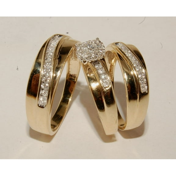 Bluebell Jewels Trio Engagement Ring Set – Sparkling CZ Cluster with Matching Gold Wedding Bands