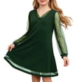 thumbnail image 1 of HXWCHs Robe Dos Nu Filles Manches Longues Col en V Robe de Soirée Élégante Tenue Formelle pour Vert Foncé 8-9 Ans, 1 of 4