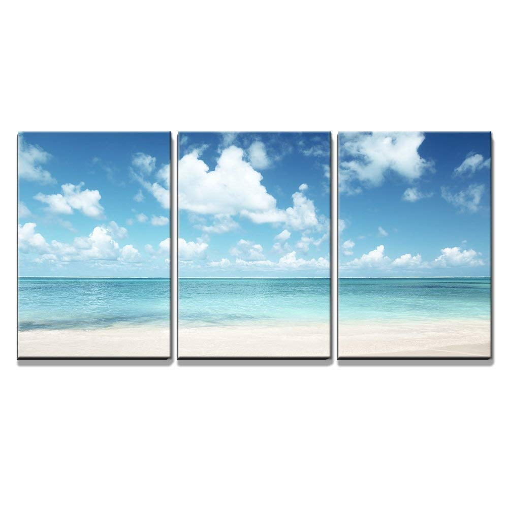 Wall26 3 Piece Canvas Wall Art Sand of Beach Caribbean Sea Modern Home Decor Stretched and