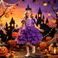 thumbnail image 2 of Mnyotv Halloween Outfits Girls Short Sleeve Mesh Dress with Witch Hats and Pumpkin Buckets Party Clothes Size 2-3Y, 2 of 7