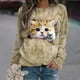thumbnail image 5 of Sudadera con cuello redondo informal con estampado de gato lindo para mujer europea y americana, 5 of 5
