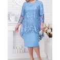 thumbnail image 3 of Vestido midi de manga 3/4 sólido de malla de contraste de talla grande, vestido midi elegante bordado de mujer más, 3 of 4