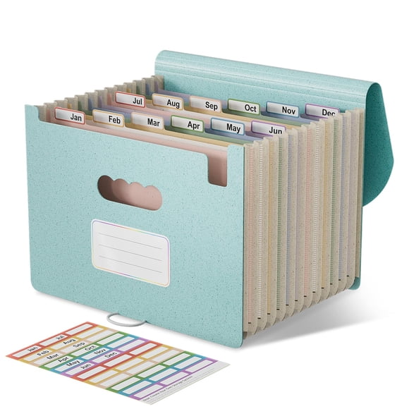 EcoStash Organiseur de Dossiers Accordéon, Chemise Extensible à 12 Pochettes en Paille de Blé, Organiseur Portable pour Factures Mensuelles et Reçus d'Impôt, Porte-Documents Format Lettre/A4 avec Onglets Colorés - Bleu Ciel