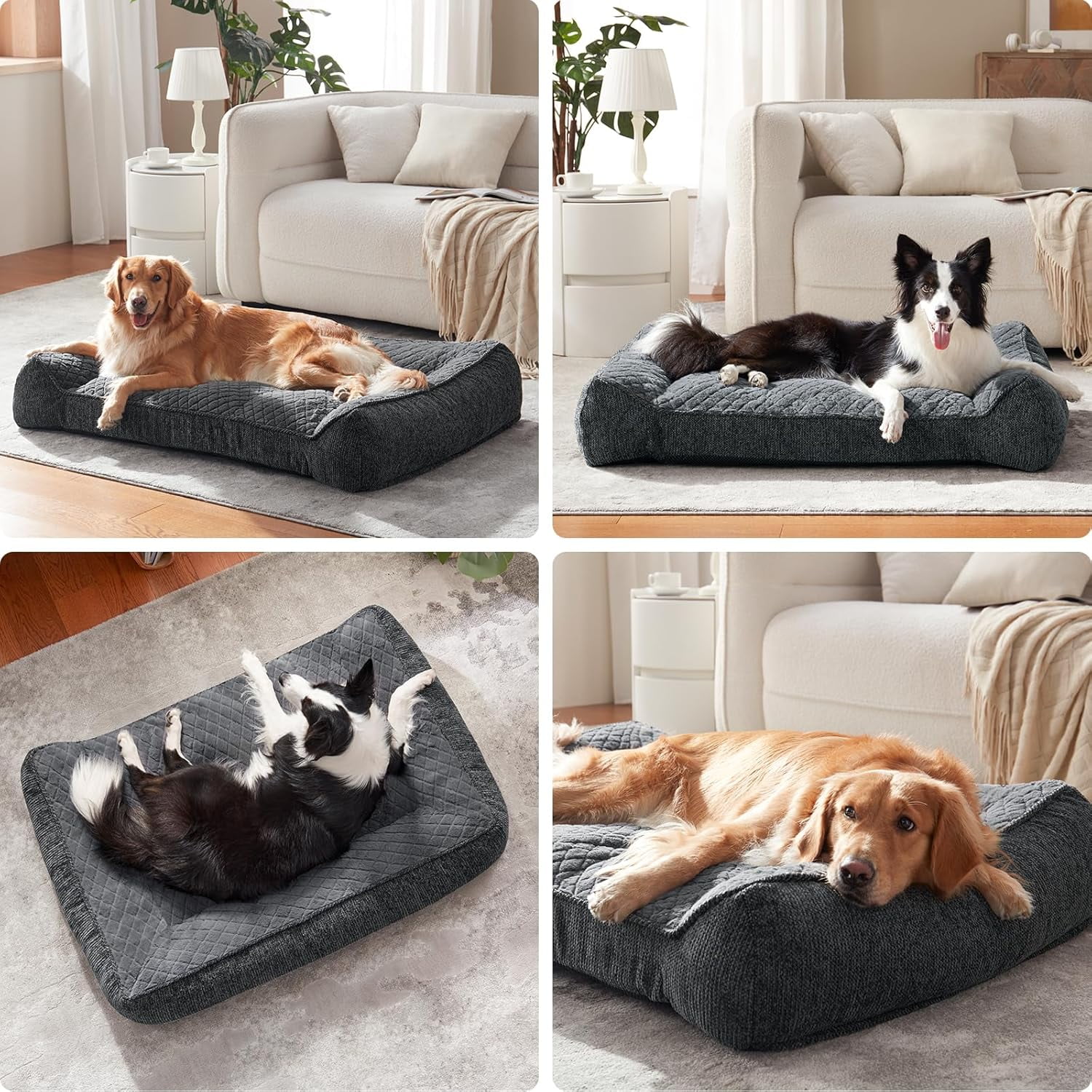 XL Orthopedic Dog Beds Large Sized Dog, Extra Thick Supportive Big Dogs Couch Bed with Sides, Ultra Soft Pet Bed Sofa for Large Dogs, Grey, 38''x28''
