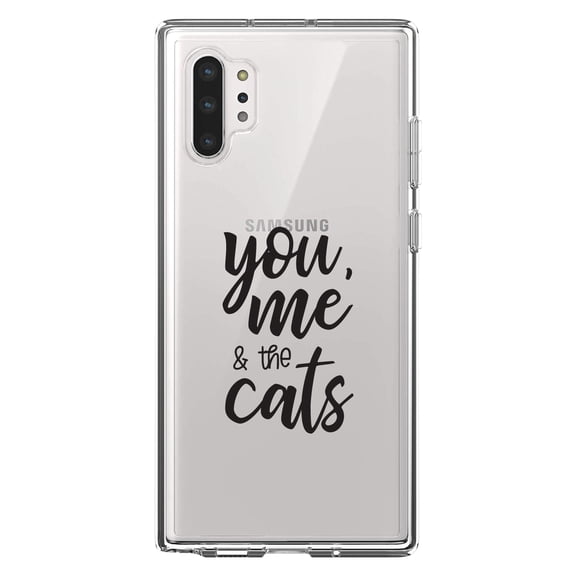 DistinctInk Clear Shockproof Hybrid Case for Galaxy Note 10 PLUS (6.8" Screen) - TPU Bumper Acrylic Back Tempered Glass Screen Protector - You, Me & the Cats