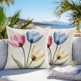 thumbnail image 4 of Colorful Tulips Outdoor Pillow Covers Pack of 2 Abstract Flowers Vintage Linen Waterproof Throw Pillow Covers Decorative Cushion Cases for Patio Garden Tent Balcony Couch 18x18 inch, 4 of 8