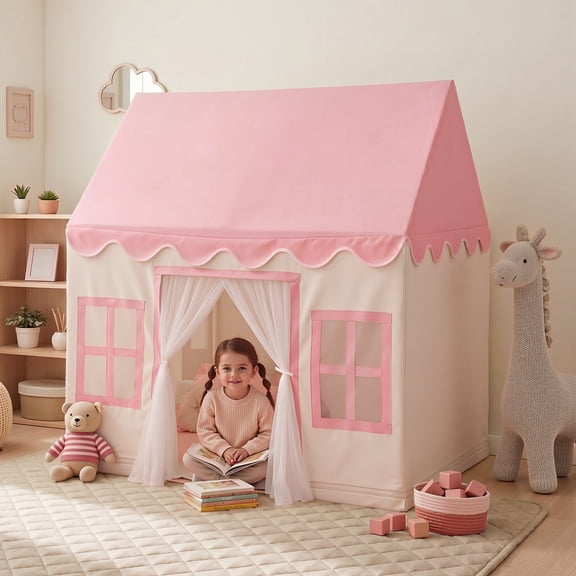 SISTICKER Princess Kids Play Tent Toys for 3-12 Years Toddlers Girls Indoor Fairy Playhouse (Pink & Yellow)