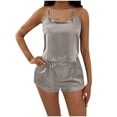 thumbnail image 3 of Blmnix Sleepwear Sets Pajama Pants Women Satin Pajama Sexy Pajama Pjs Short Halter Gray Sleeveless Straight-Leg Womens Pajama Sets Shorts,XL, 3 of 4