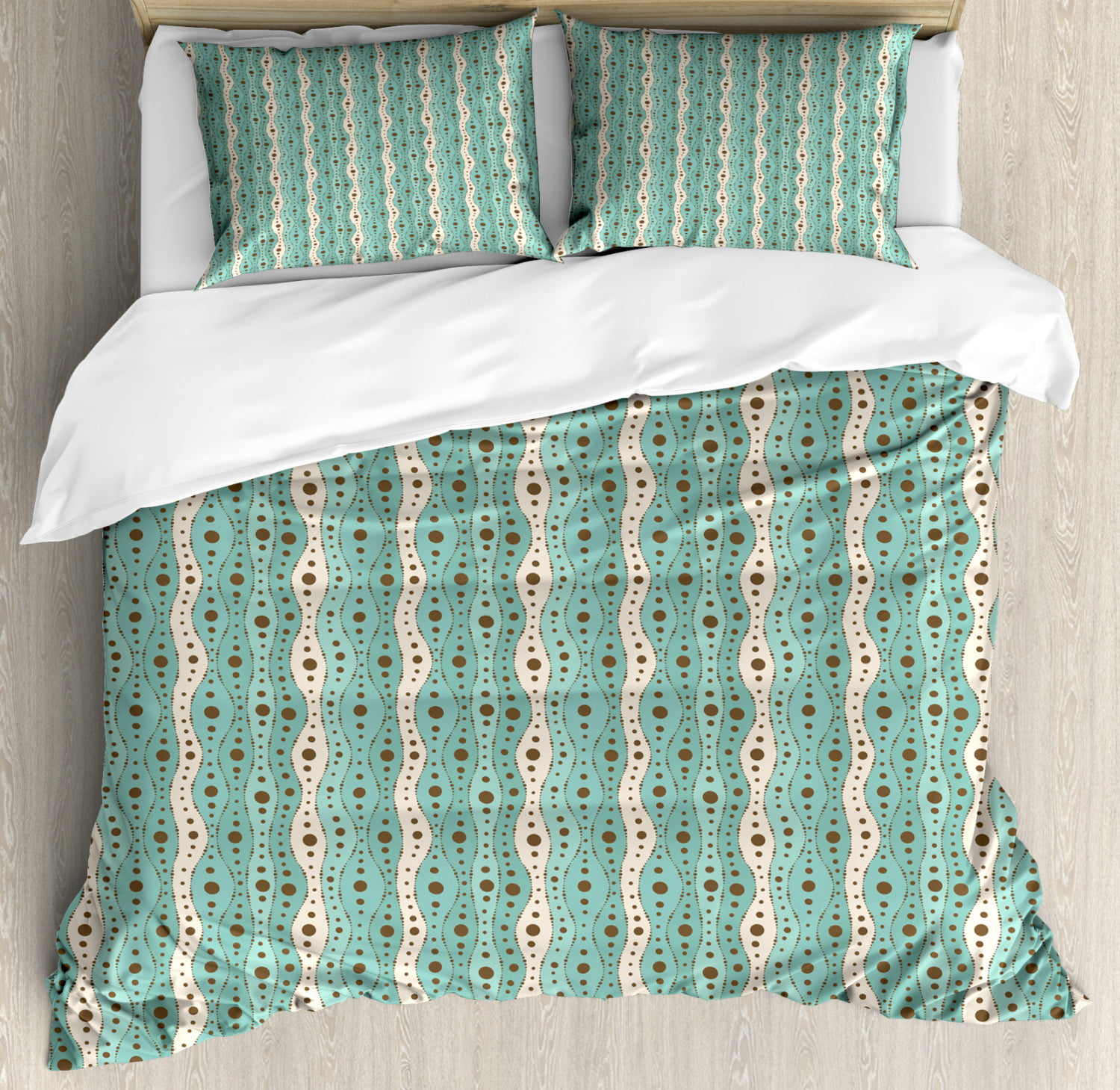 Turquoise Duvet Cover Set Traditional Polka Dots Vertical Lines