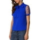 thumbnail image 4 of INSPIRAR CHIC Blusa de Manga Corta de Malla con Cuello de V y Lazo para Mujeres XS Azul Real, 4 of 6
