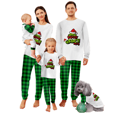 

FUNIER Matching Family Christmas Pajamas Sleepwear Set Cartoon Monster Green Black Buffalo Buffalo Printed Baby-Kids-Adult-Pet Size 2-Piece Top and Pants Bodysuits Xmas PJS Sleepwear