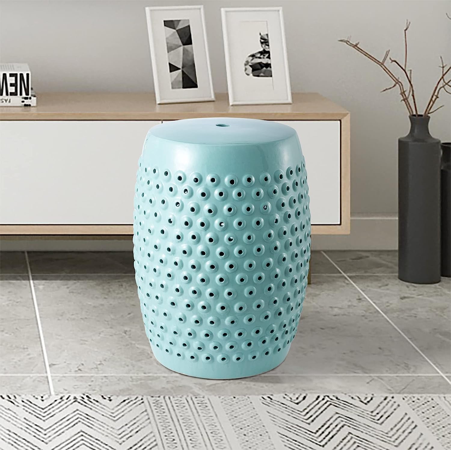 Sigtua 18 in. Garden Stool, Side Table Indoor Ceramic, Outdoor Stool