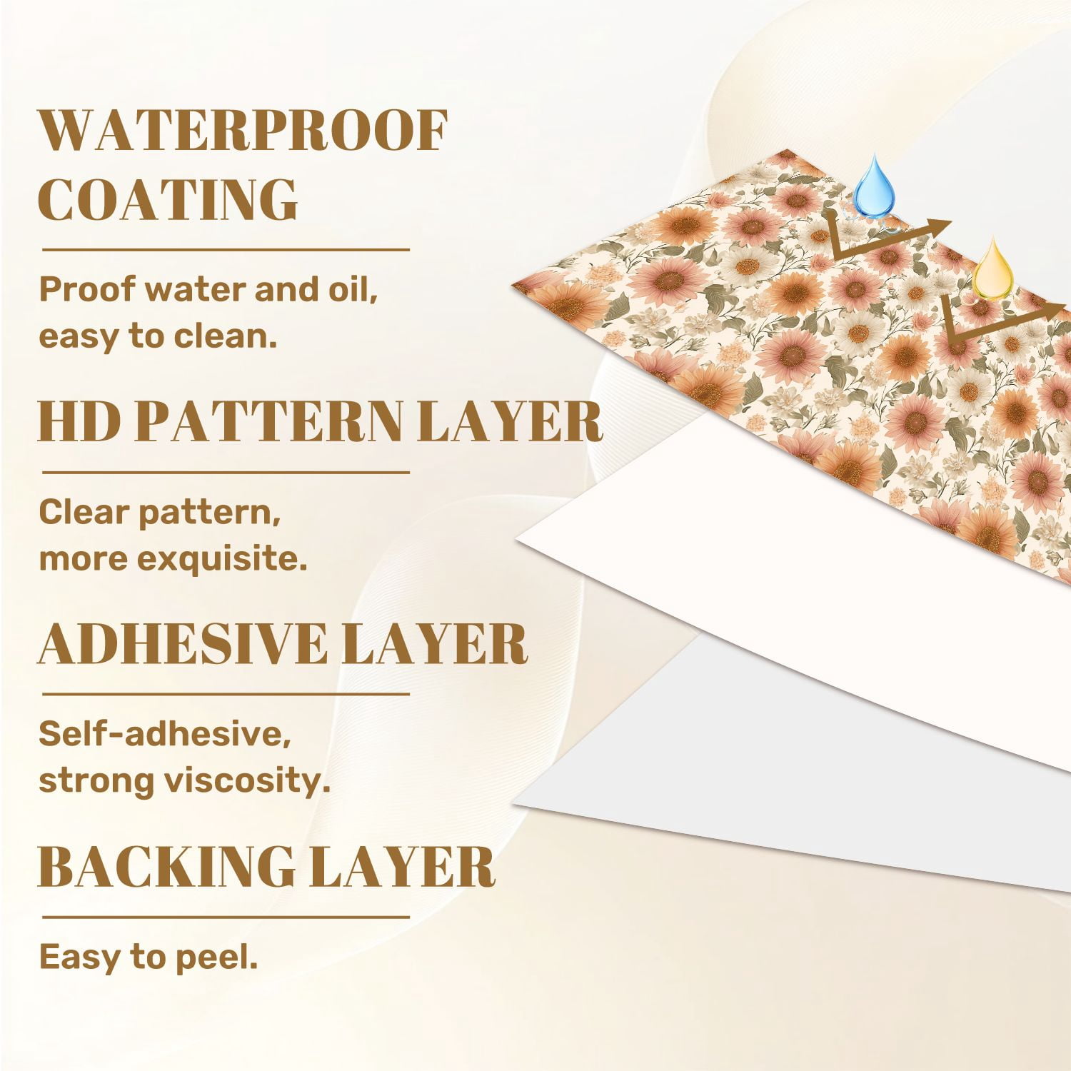 Peel and Stick Wallpaper 17.7in x 9.8ft Floral Sunflowers Pastel Daisies Vintage Contact Paper Vinyl Waterproof Self Adhesive Wall Paper for Bedroom Shelf Cabinet Renter Friendly