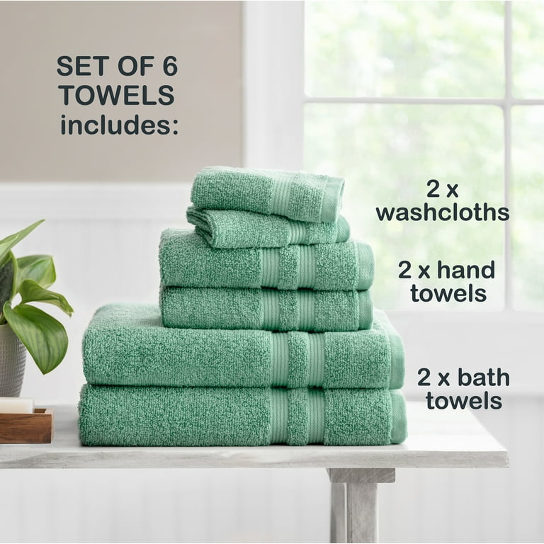 Grayson Collection 100% Cotton Hand Towels - Set Of 6 Highly Absorbent Textured Towels, 16x28 Inches (Pale Green)