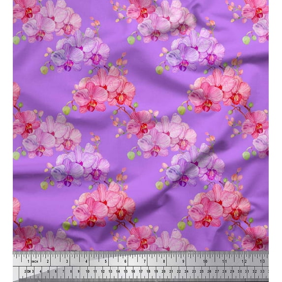 Soimoi Purple Cotton Poplin Fabric Leaf Floral Printed Fabric 1 Yard 42 Inch Wide