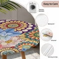 thumbnail image 5 of Boho Floral Round Fitted Tablecloth with Elastic Edge, Waterproof Table Cloth Table Cover for 45"-54" Tables, Spring Vintage Abstract Art Flowers Tablecloths for Dining Picnic Indoor Outdoor, 5 of 9