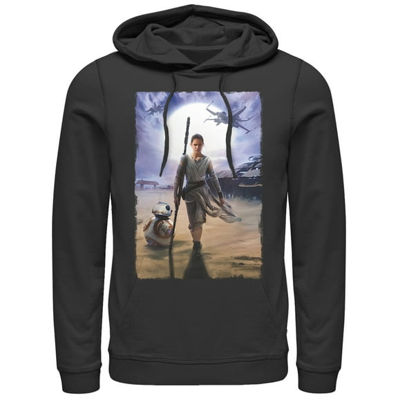 Men's Star Wars The Force Awakens Rey on Jakku Pull Over Hoodie Black X Large